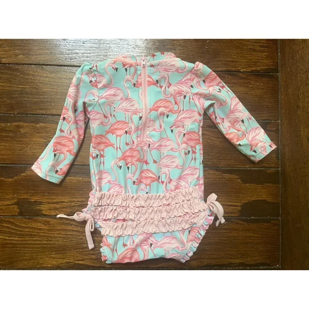 Ruffle Butts Baby Swim Suit Flamingo Rash Guard